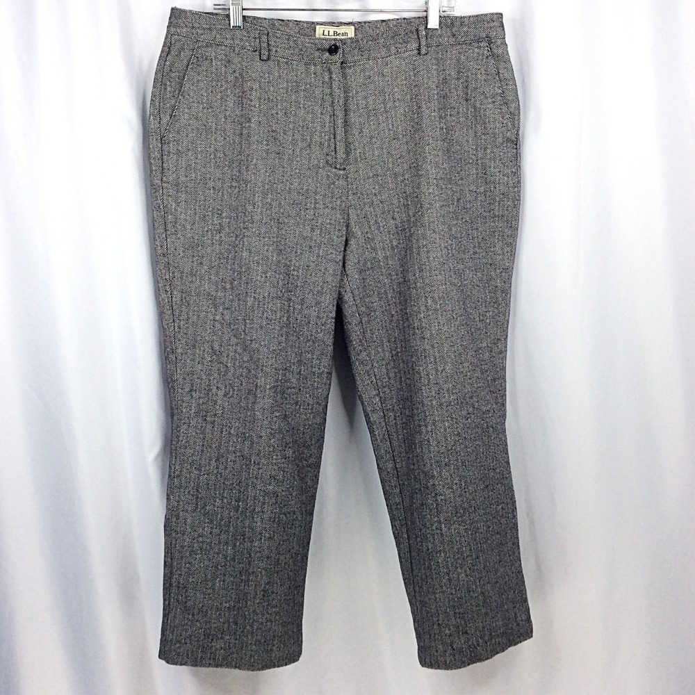 LL Bean Herringbone Classic Fit Straight Pants Women's Size 18 M/Tall Black